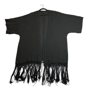 Forever 21 Open Front Long Line Kimono w/ Fringe Hem Size Medium Boho Minimalist